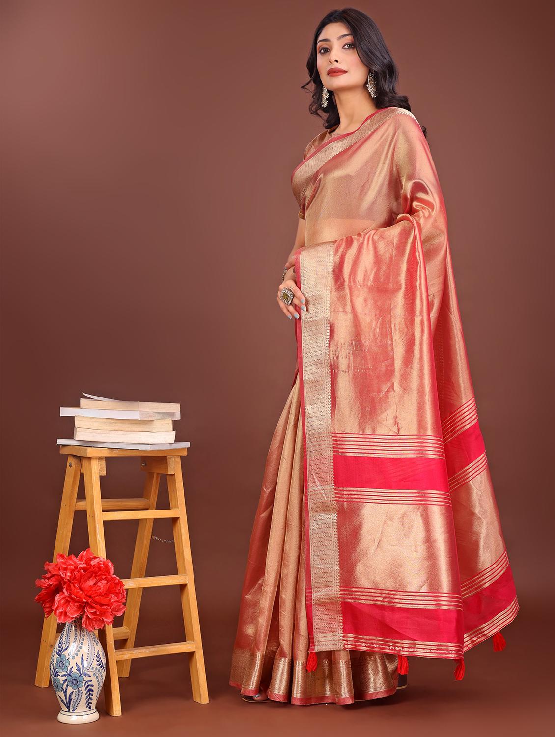 women solid with bordered saree with blouse - 21969864 - Standard Image - 2