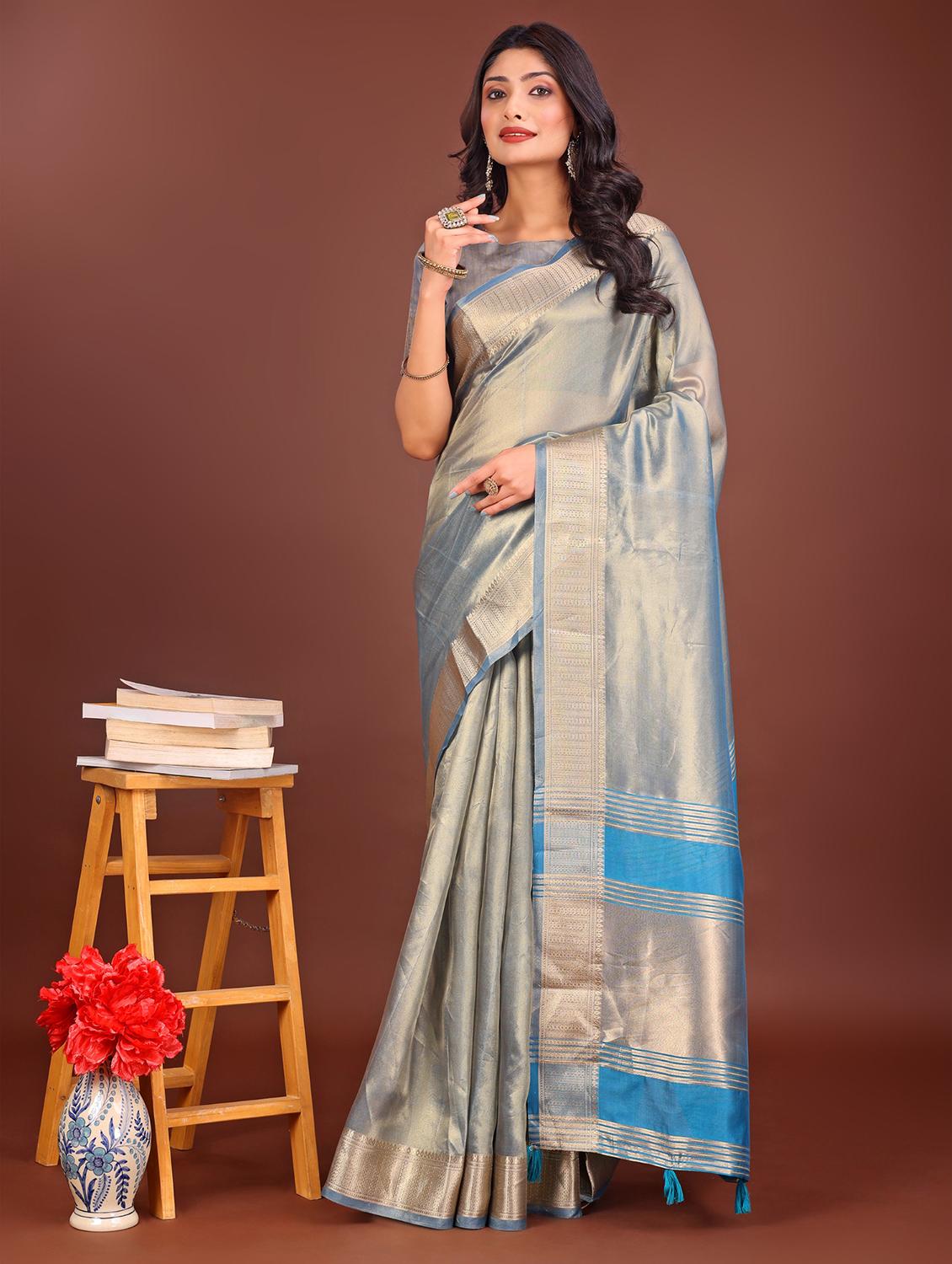 women solid with bordered saree with blouse - 21969865 -  Zoom Image - 0