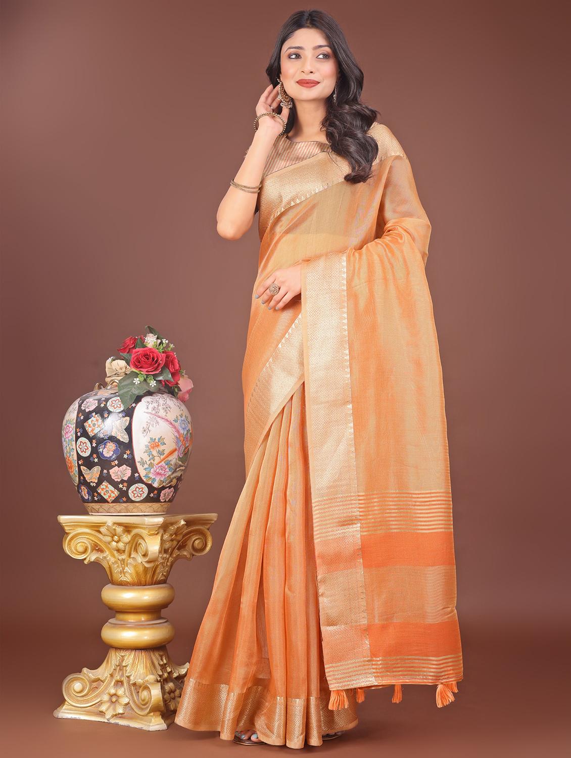 women solid with bordered saree with blouse - 21969901 -  Zoom Image - 0