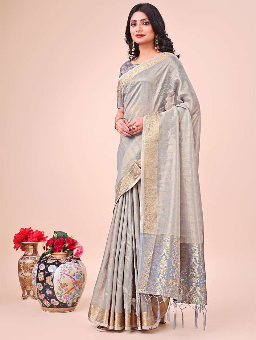 women striped bordered saree with blouse - 21969997 -  Standard Image - 2