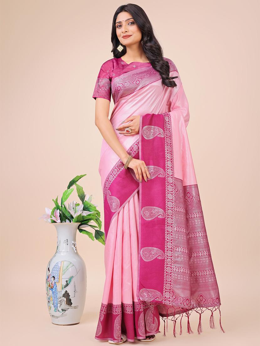 women solid with bordered saree with blouse - 21970000 - Zoom Image - 0