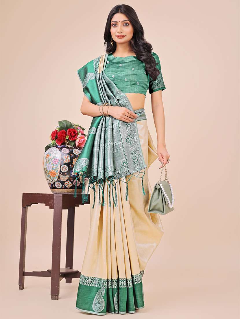 women solid with bordered saree with blouse - 21970002 -  Standard Image - 2