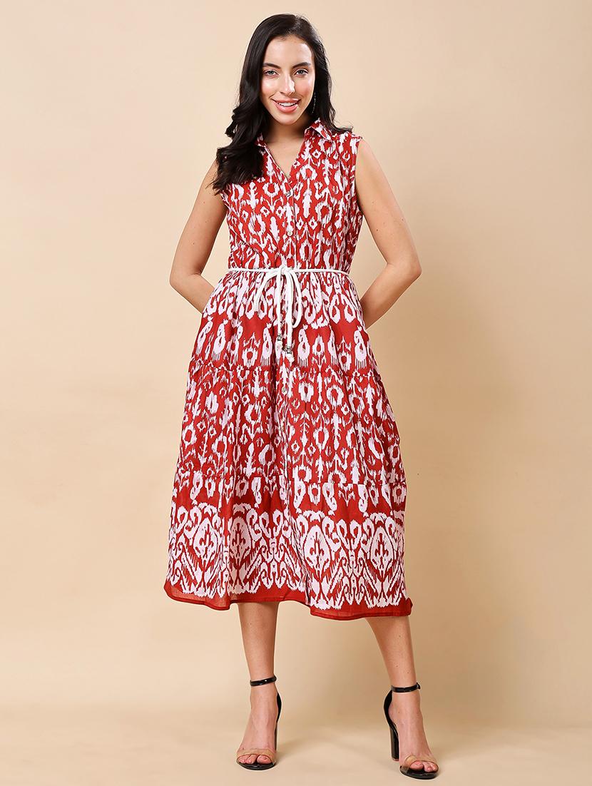 women printed collared sleeveless tiered dress - 21970008 - Zoom Image - 0
