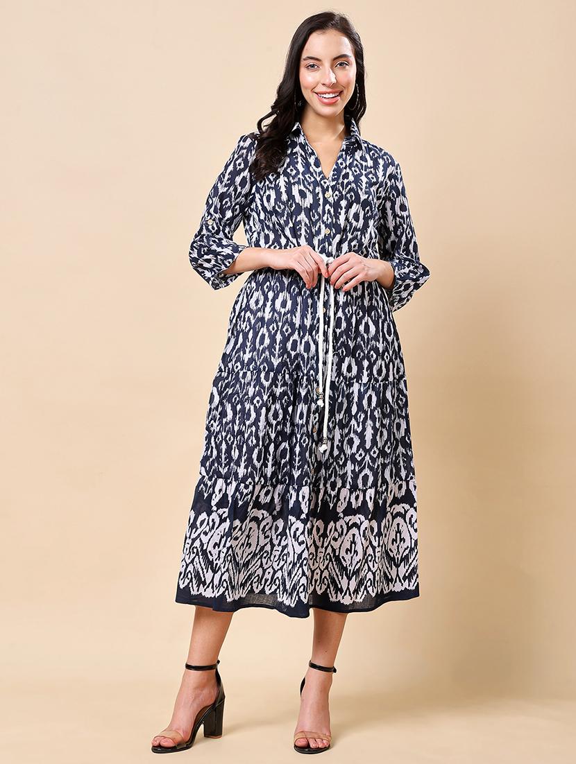 women printed collared tiered midi dress - 21970010 -  Zoom Image - 0