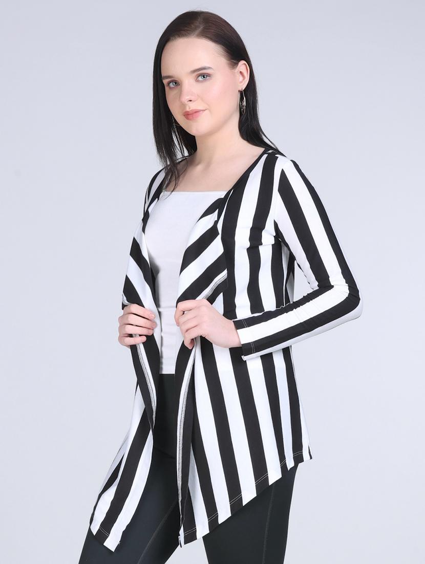 women striped long sleeve asymmetric shrug - 21970022 - Standard Image - 2