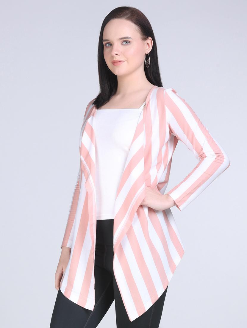 women striped long sleeve asymmetric shrug - 21970023 - Standard Image - 2