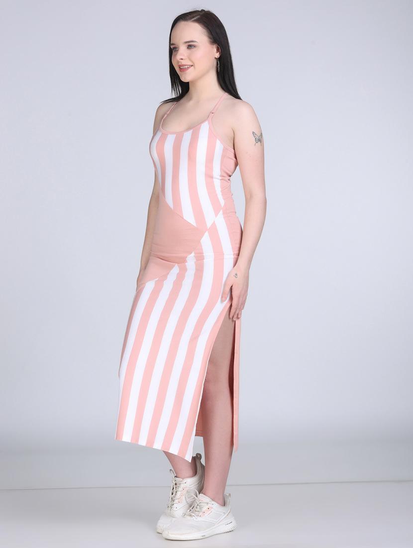 women striped shoulder strap bodycon dress - 21970029 - Standard Image - 2