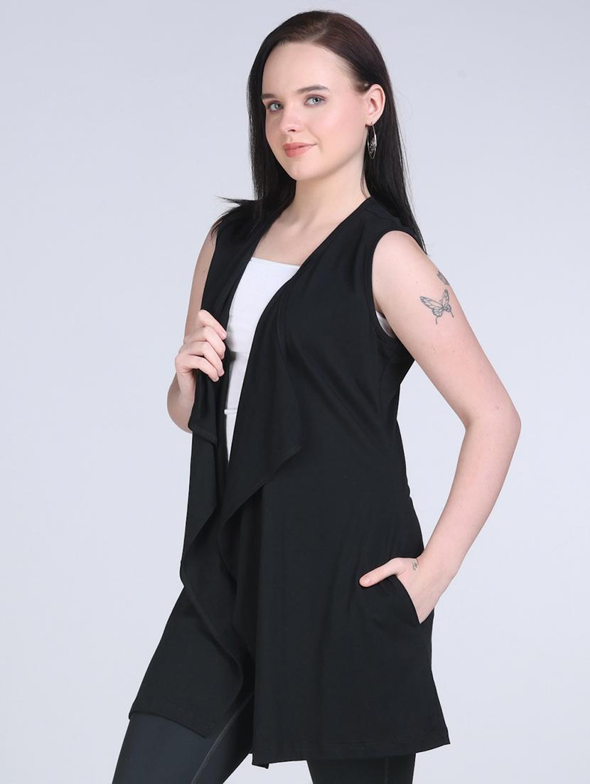 women black solid sleeveless regular shrug - 21970034 - Standard Image - 2