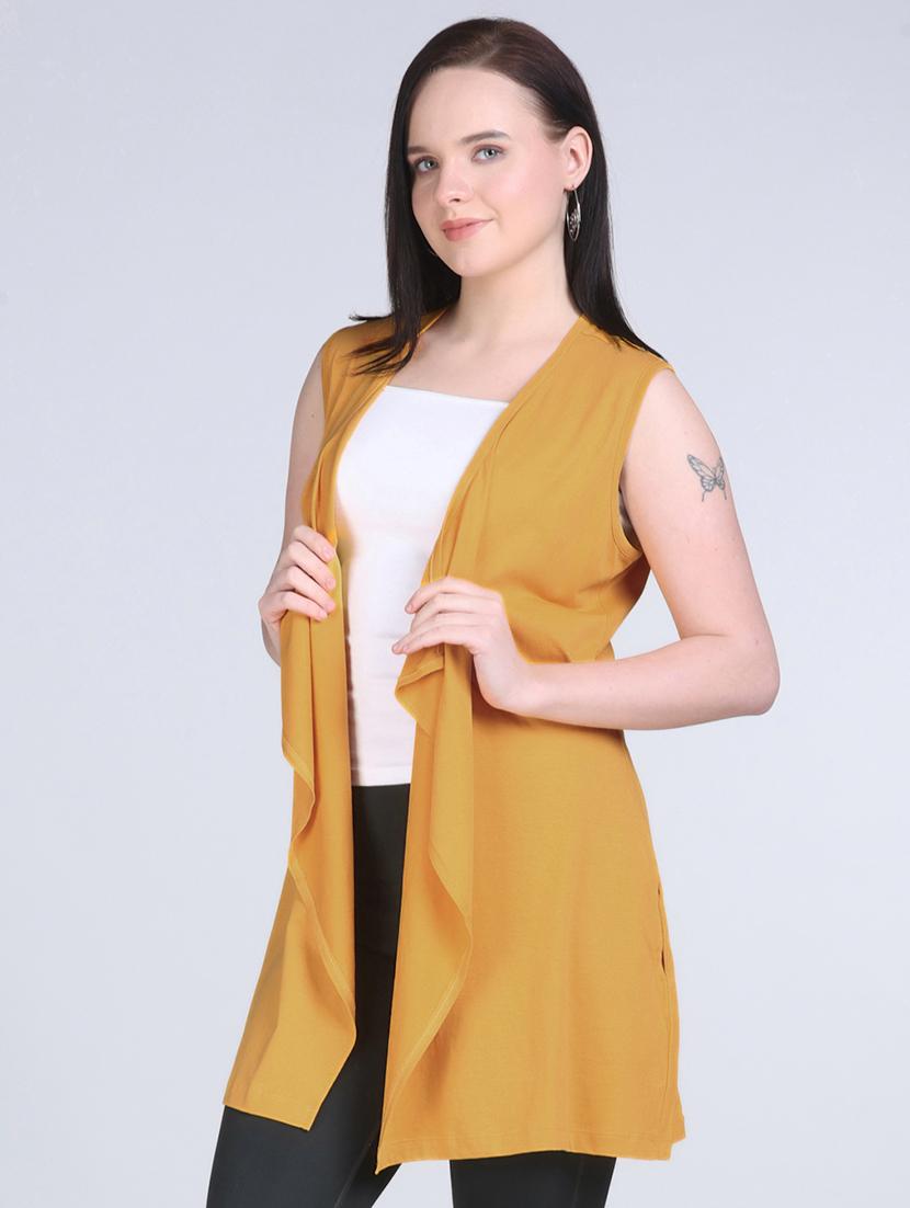 women mustard solid sleeveless regular shrug - 21970037 - Standard Image - 2