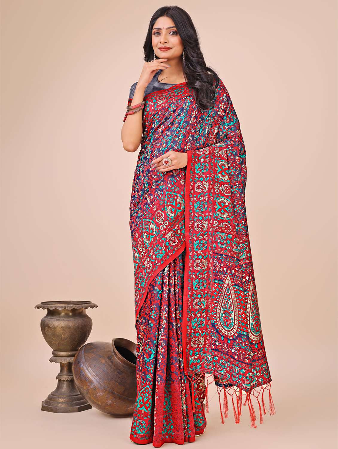 women paisley assam silk saree with blouse