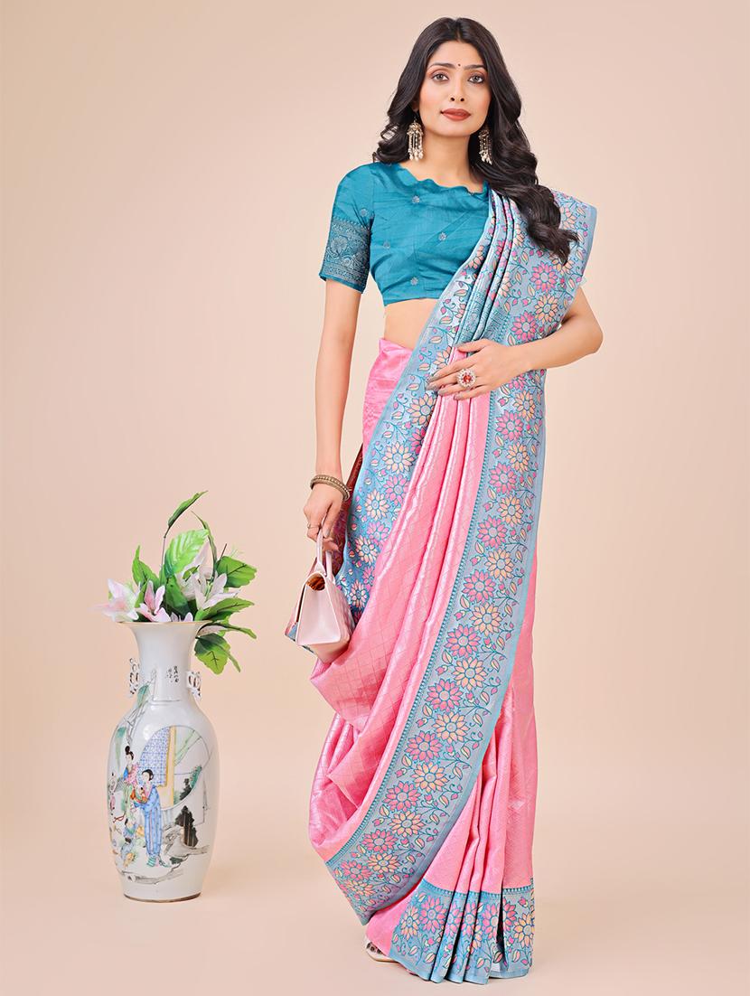 women checkered bordered saree with blouse - 21970114 - Standard Image - 2
