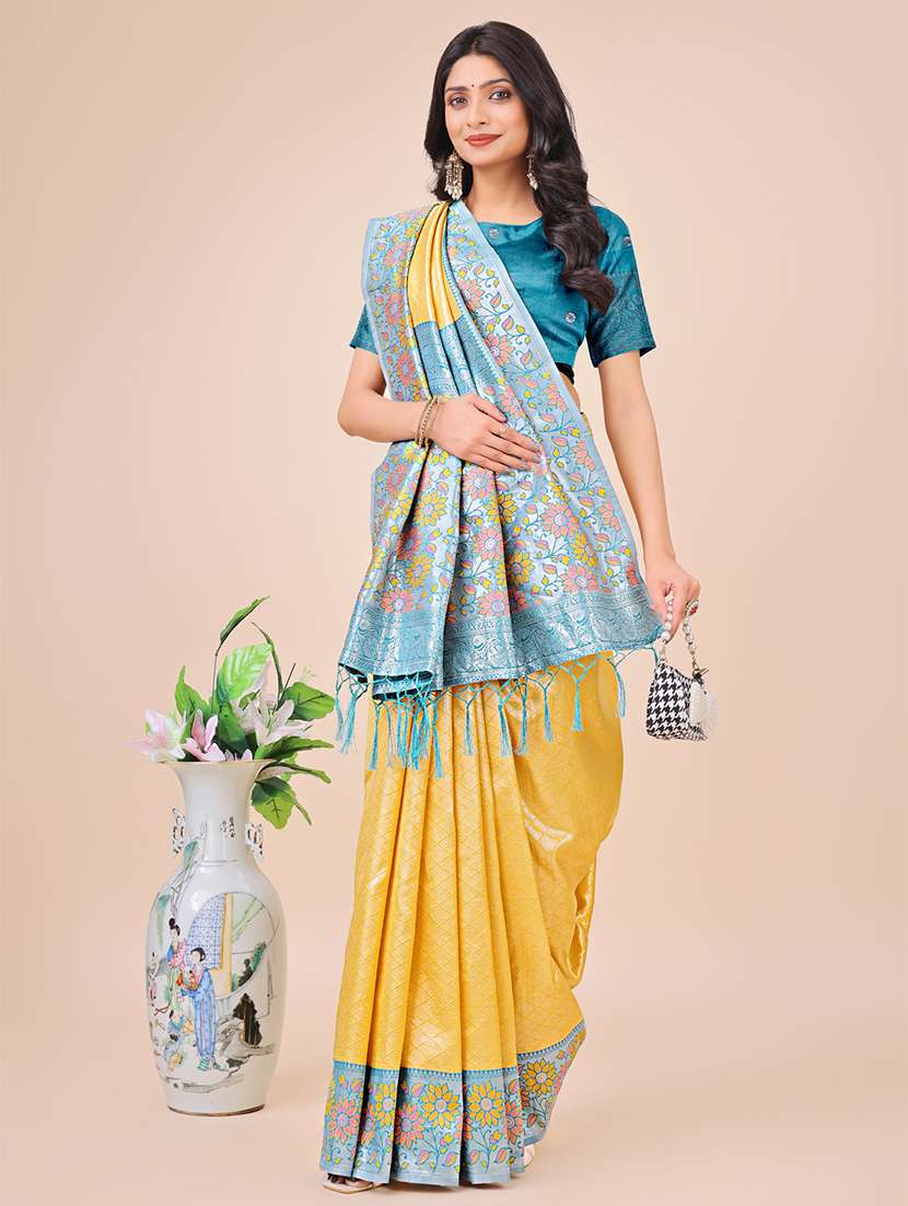 women checkered bordered saree with blouse - 21970115 -  Standard Image - 2