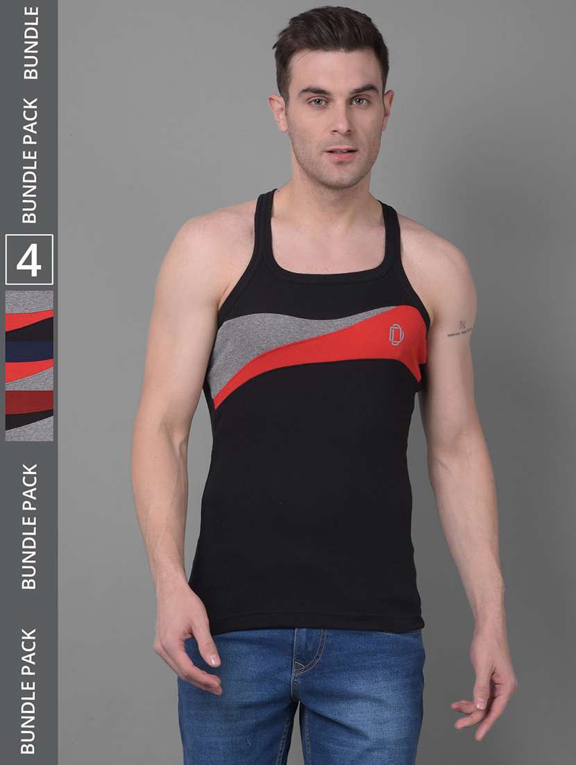men pack of 4 color block square neck vest