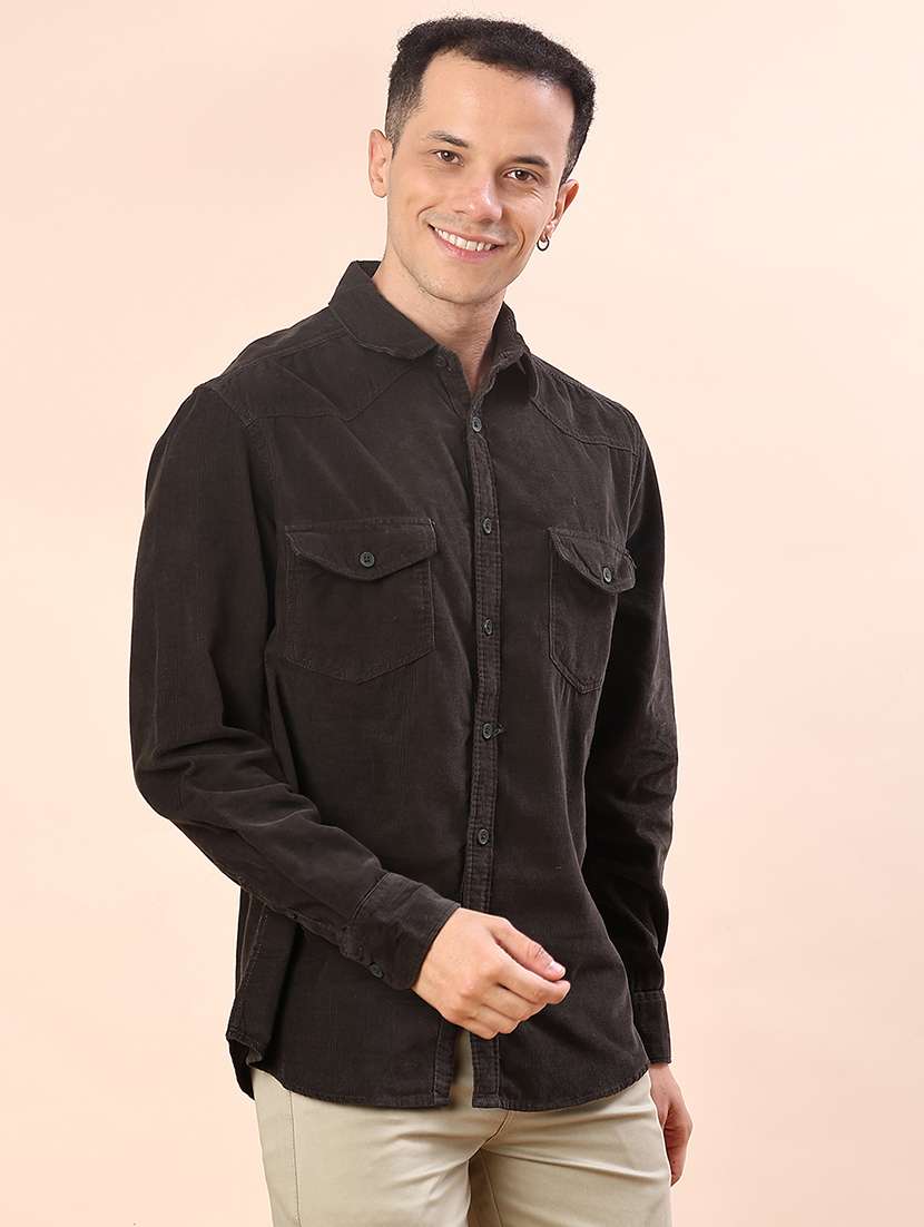 men solid collared long sleeve shacket - 21970624 -  Standard Image - 2