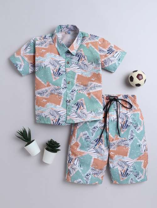 boys printed shirt and shorts co-ord set
