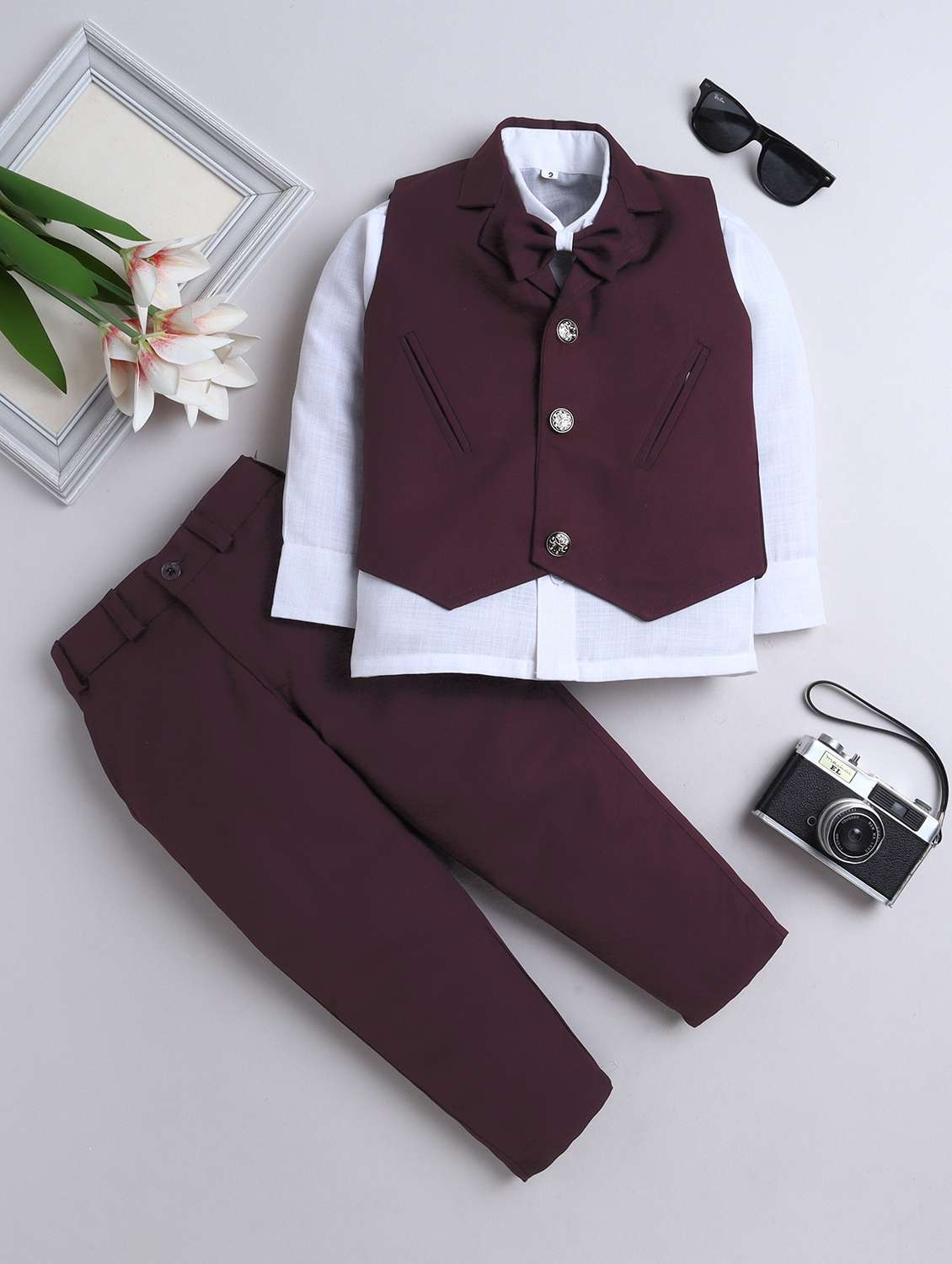 boys solid waistcoat and trouser set