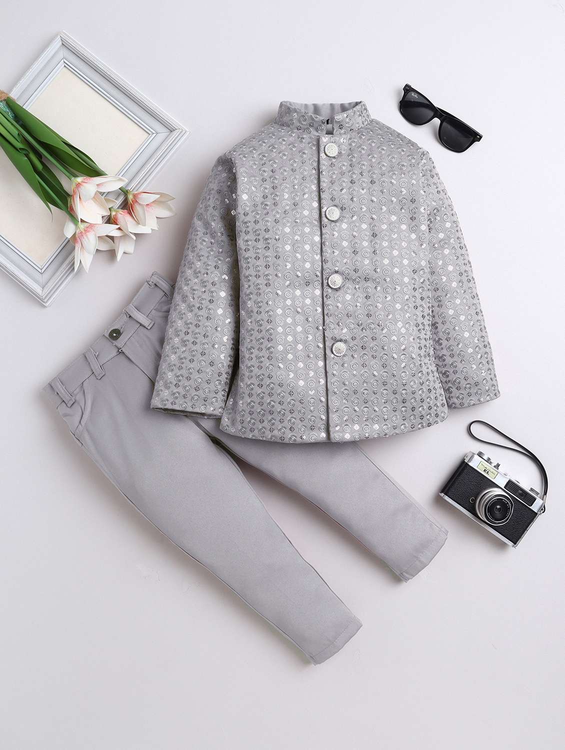 boys embellished long sleeve blazer and trouser set