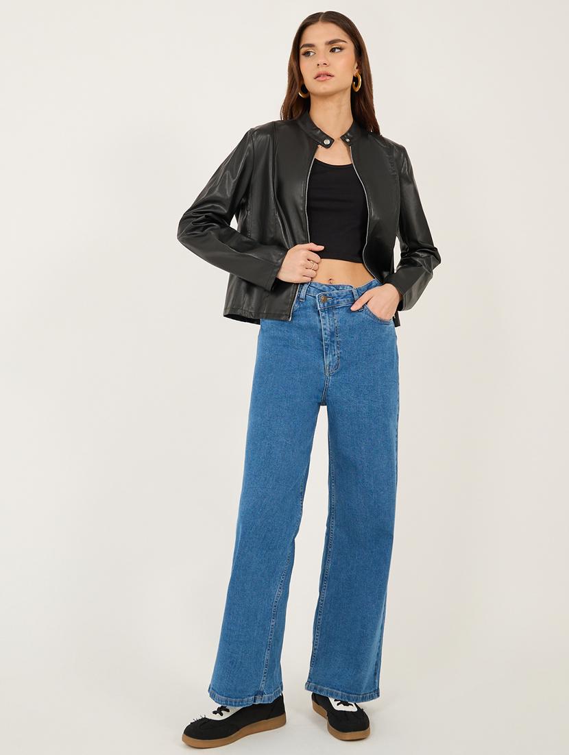 women solid high rise wide leg jean - 21970923 - Standard Image - 2