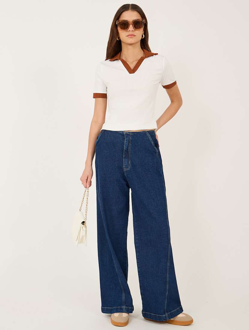 women solid high rise wide leg jean - 21970925 -  Standard Image - 2