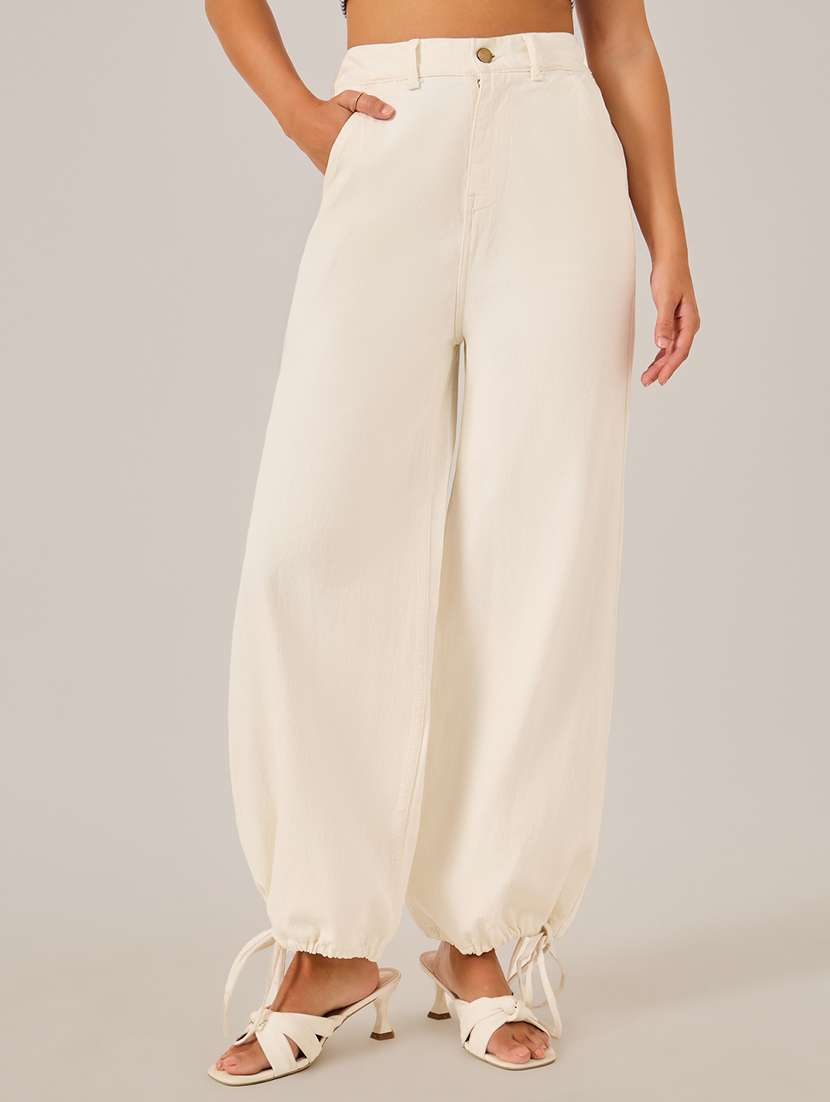 women solid high rise relaxed fit jogger