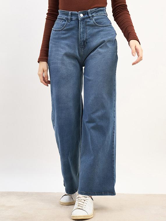 women solid high rise wide leg jean - 21970931 - Zoom Image - 0