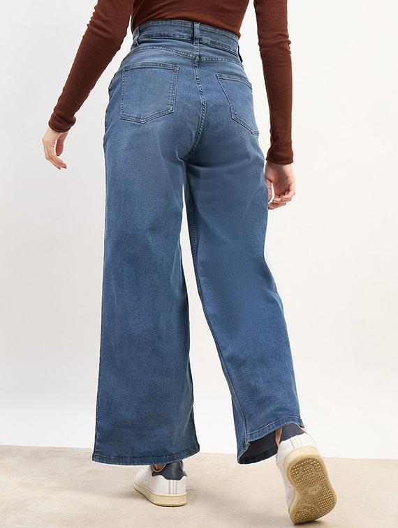 women solid high rise wide leg jean - 21970931 - Standard Image - 2
