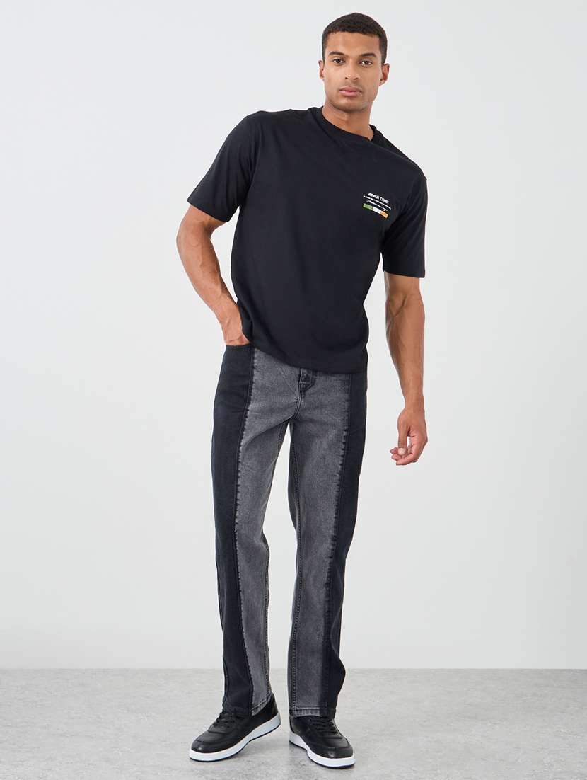 men color blocked mid rise straight fit jeans - 21970947 - Standard Image - 2