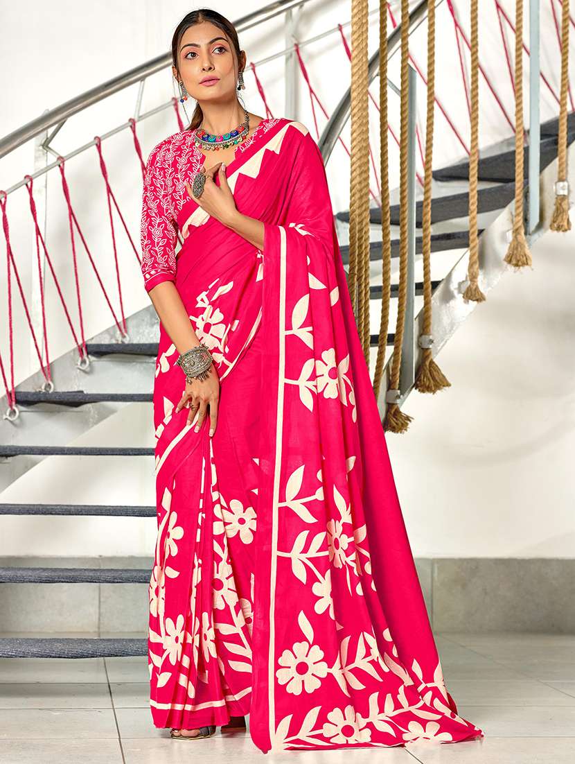 women printed casual wear saree with blouse
