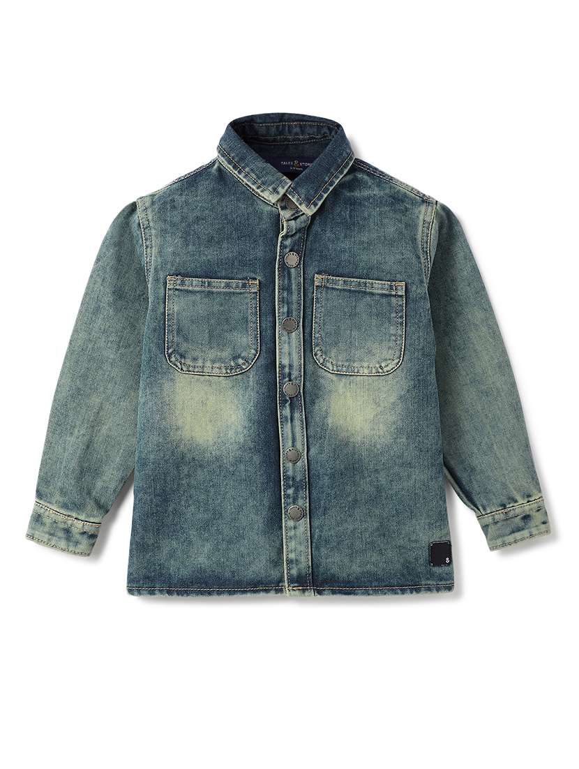 boys printed collared long sleeve denim shirt