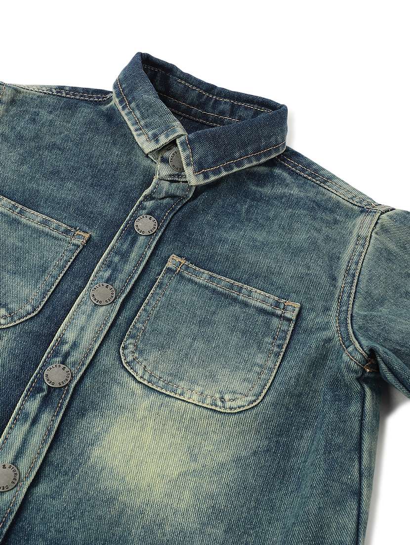 boys printed collared long sleeve denim shirt - 21971037 -  Standard Image - 2