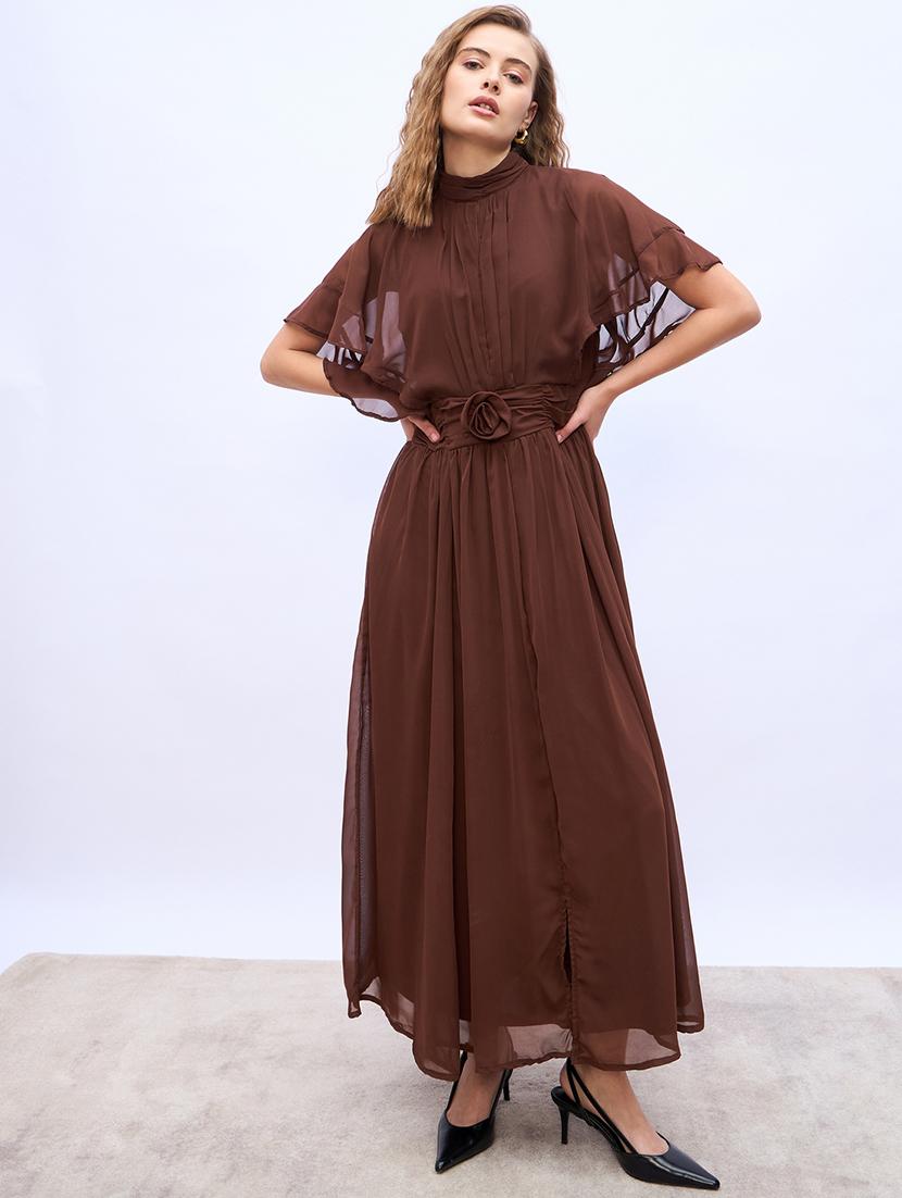 women solid cape sleeve fit and flare dress - 21971056 -  Zoom Image - 0
