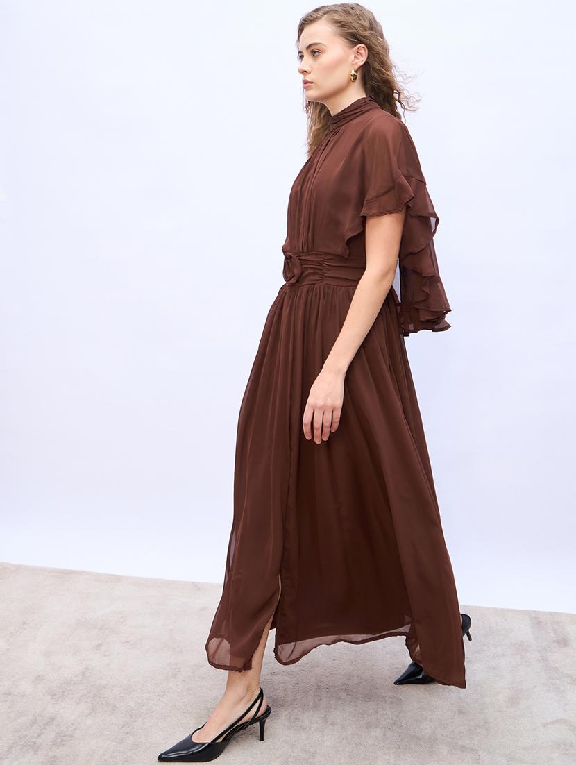 women solid cape sleeve fit and flare dress - 21971056 - Standard Image - 2