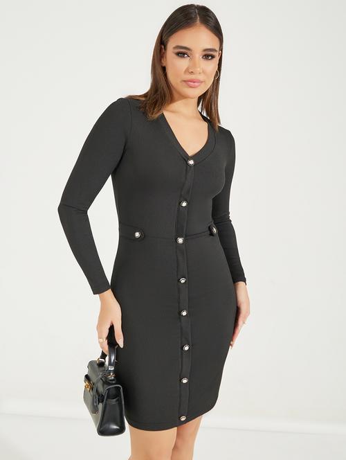 women black solid long sleeve bodycon dress - 21971057 -  Standard Image - 0