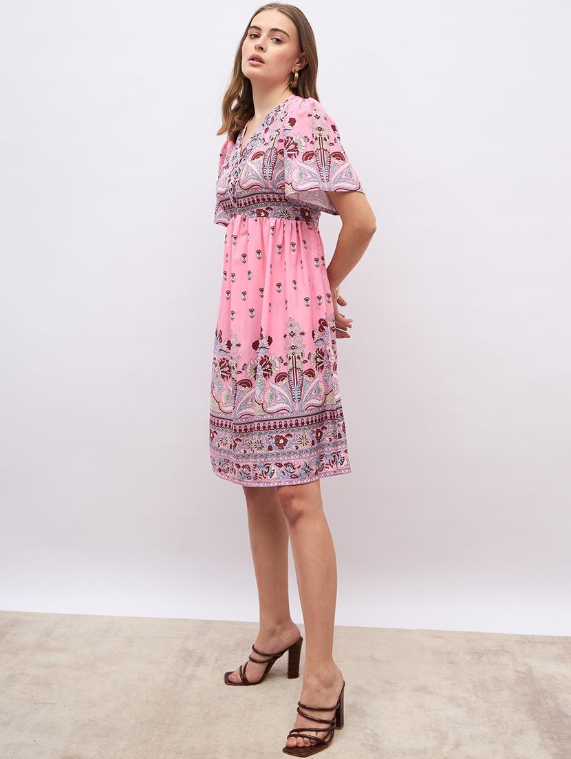 women printed flared sleeve a-line dress - 21971061 - Standard Image - 2