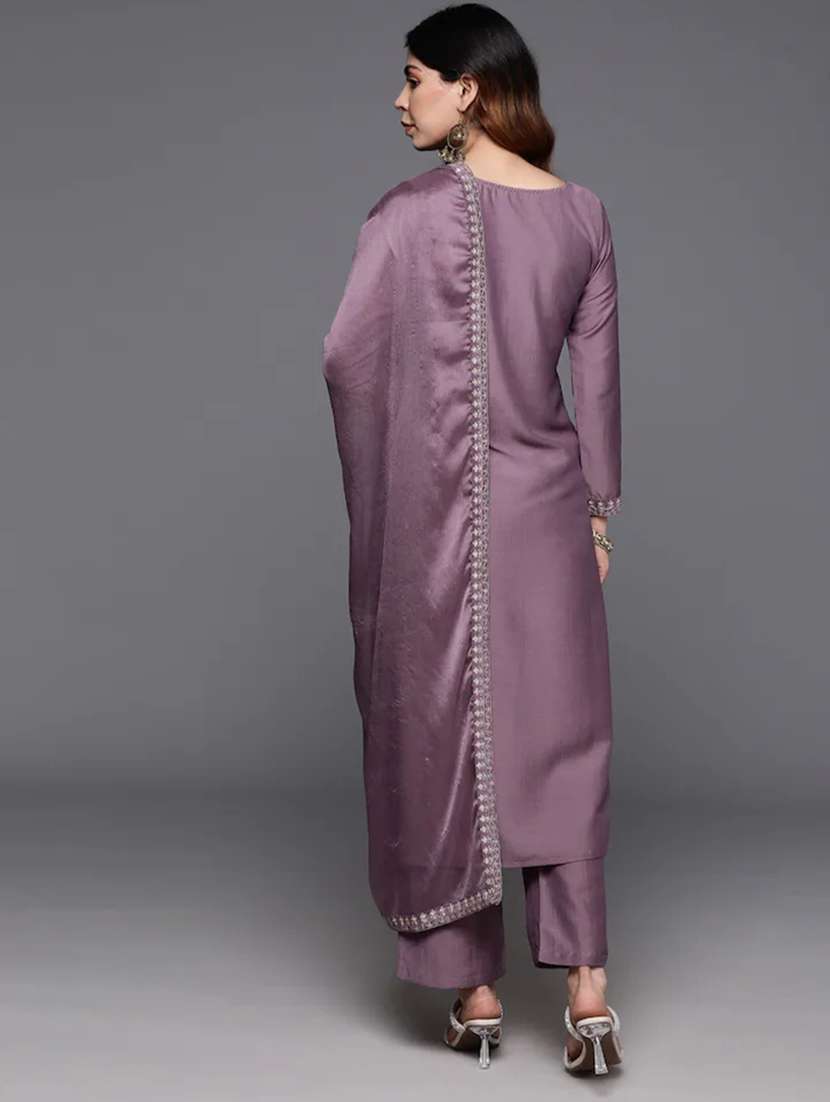 women solid with work long sleeve kurta pant with dupatta set - 21971072 -  Standard Image - 2