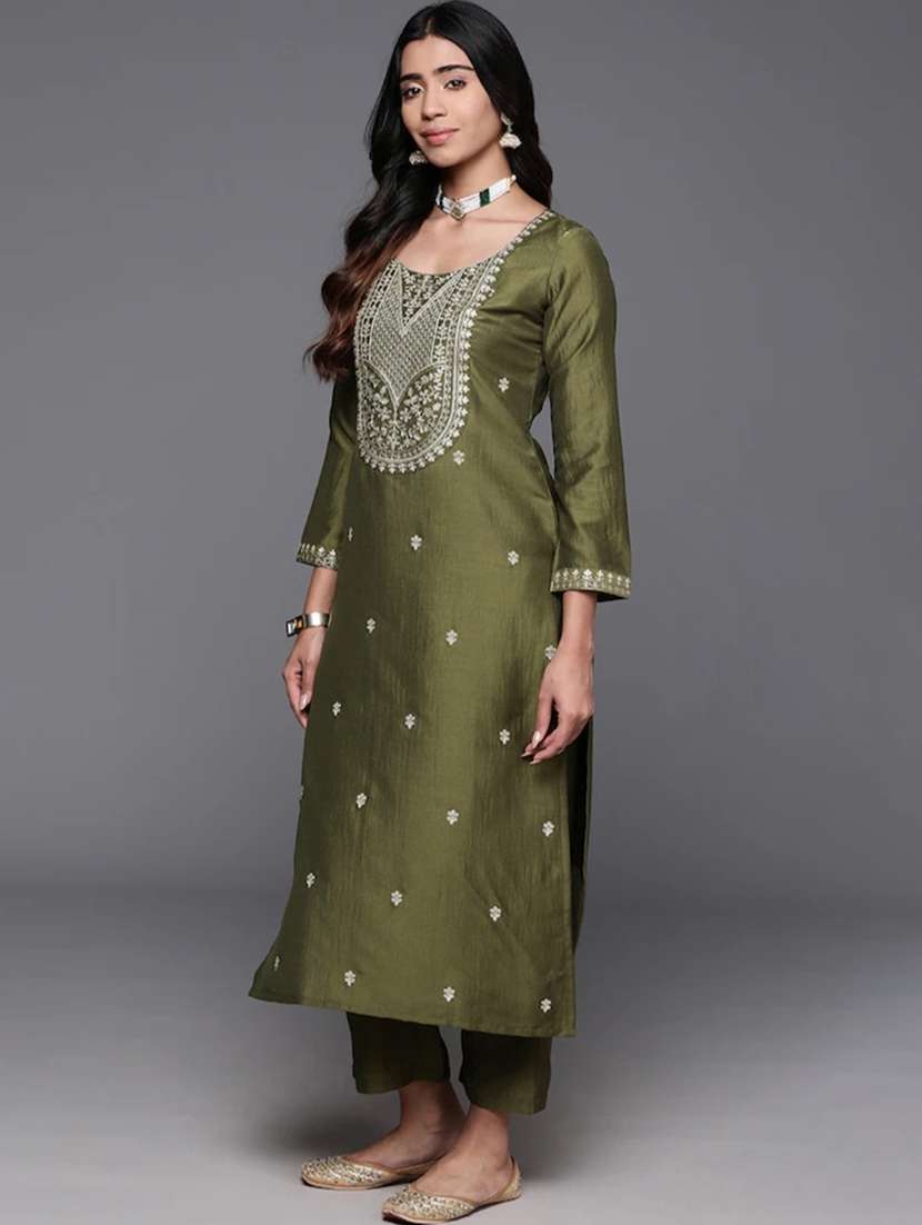 women solid with work long sleeve kurta pant with dupatta set - 21971073 -  Standard Image - 2