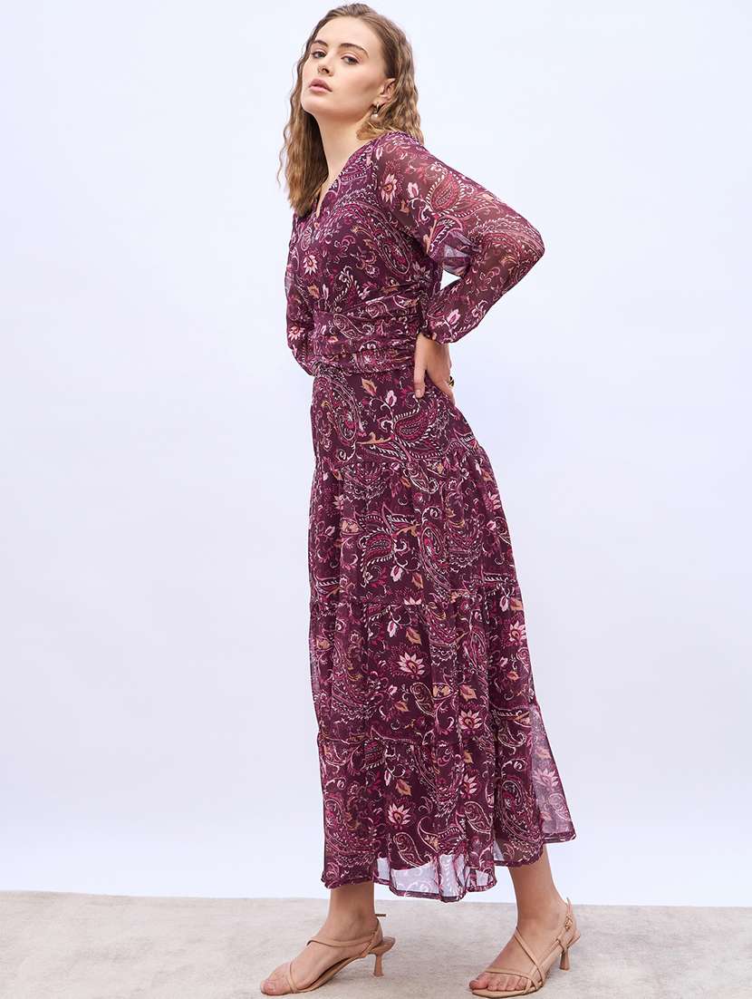 women printed puff sleeve fit & flare dress - 21971107 -  Standard Image - 2