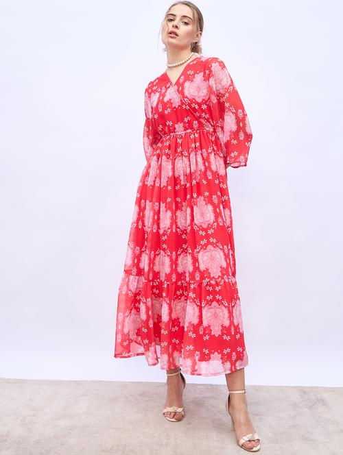 women printed flared sleeve tiered dress - 21971108 - Standard Image - 0