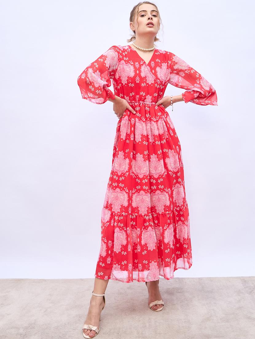 women printed flared sleeve tiered dress - 21971108 - Standard Image - 2