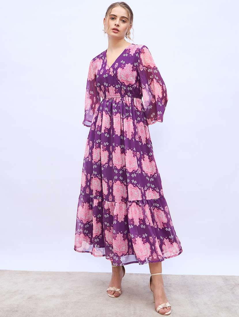 women printed flared sleeve tiered dress - 21971109 -  Standard Image - 2