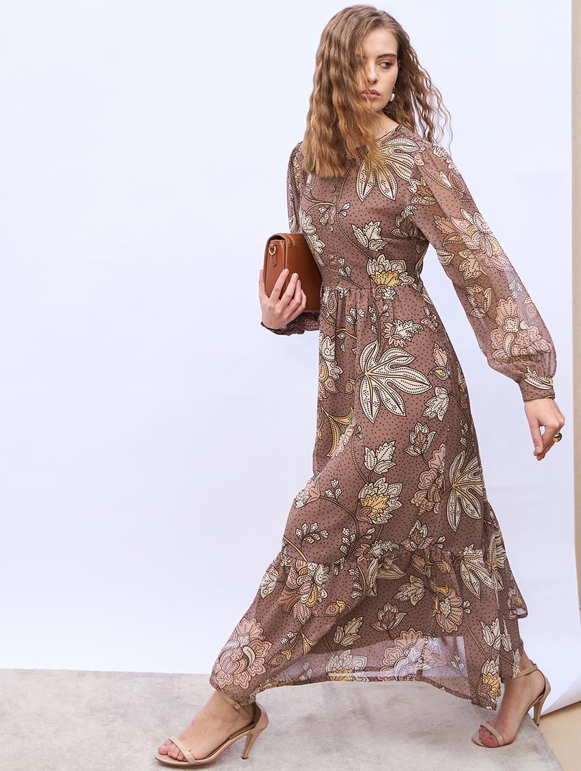 women printed puff sleeve tiered maxi dress - 21971110 -  Zoom Image - 0