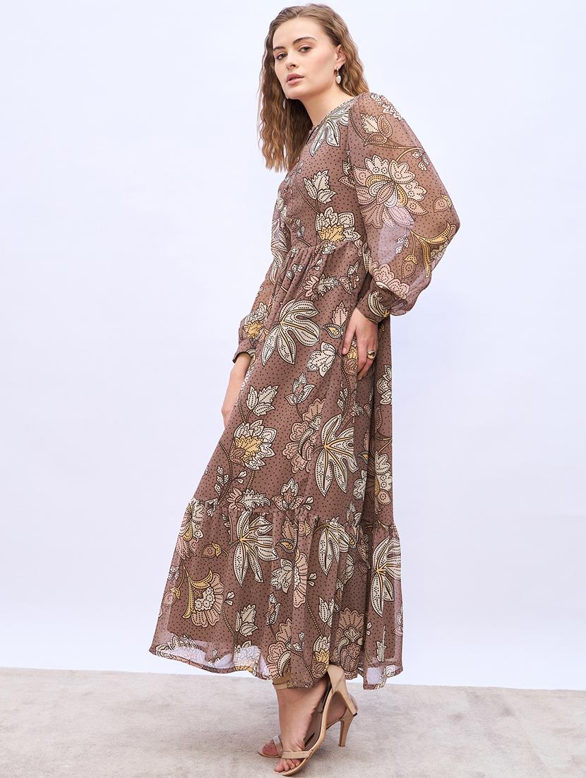 women printed puff sleeve tiered maxi dress - 21971110 - Standard Image - 2