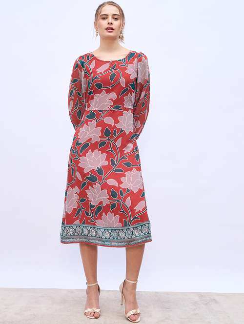 women printed puff sleeve a-line dress - 21971112 -  Standard Image - 0