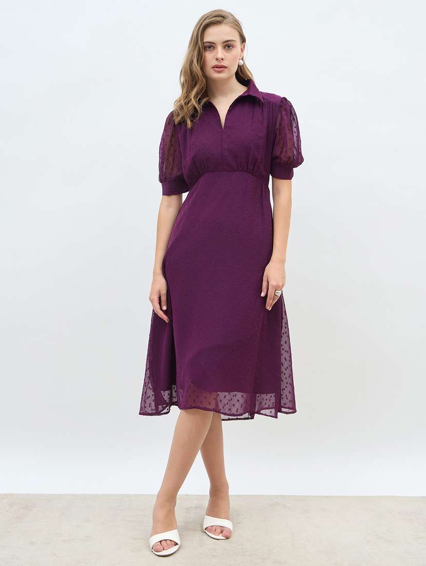 women solid fkared sleeve a-line dress - 21971117 -  Standard Image - 2