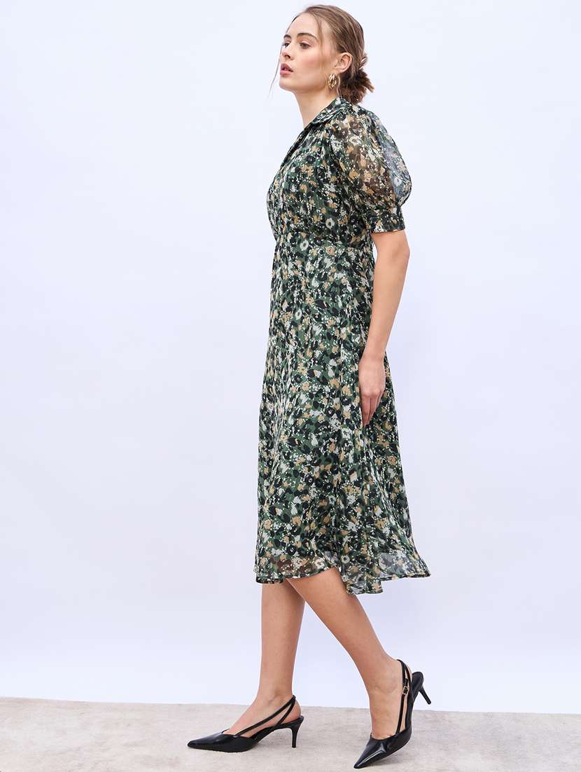 women animal print puff sleeve a-line dress - 21971118 -  Standard Image - 2