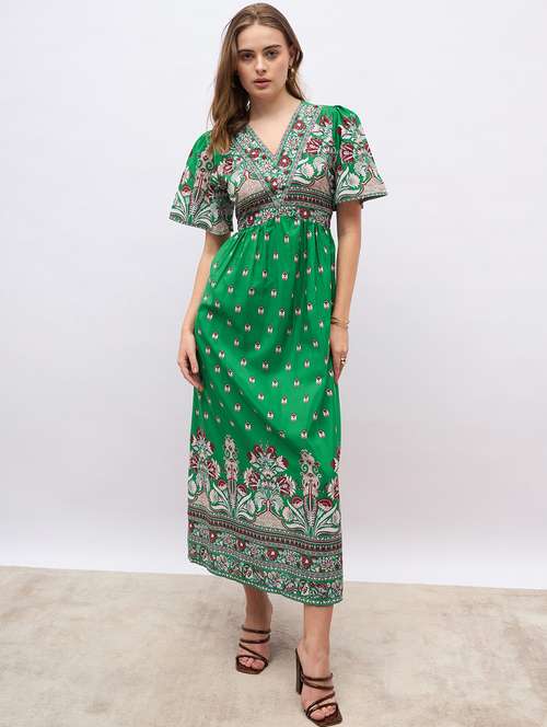 women printed puff sleeve a-line dress - 21971133 -  Standard Image - 0