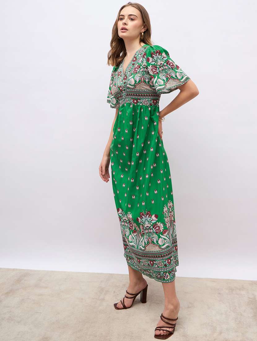 women printed puff sleeve a-line dress - 21971133 -  Standard Image - 2