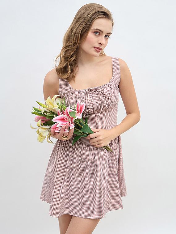 women checkered sleeveless fit & flared dress - 21971134 -  Zoom Image - 0