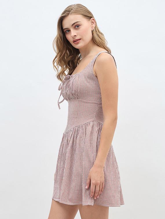 women checkered sleeveless fit & flared dress - 21971134 - Standard Image - 2