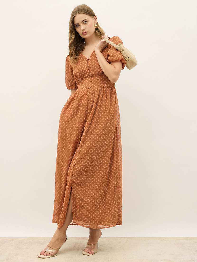 women self designed puff sleeve a-line maxi dress